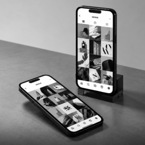 Gestión de redes sociales: teléfonos móviles con feed y perfil de Instagram de Nexus